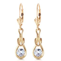 1.3 Carat 14K Solid Gold Leverback Earrings Natural Aquamarine