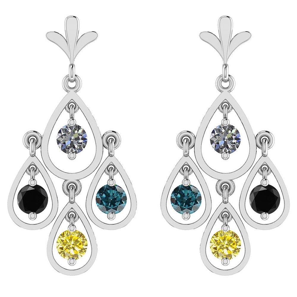 4.00 Ctw I2/I3 Treated Fancy Yellow And White Diamond 14K White Gold Earrings