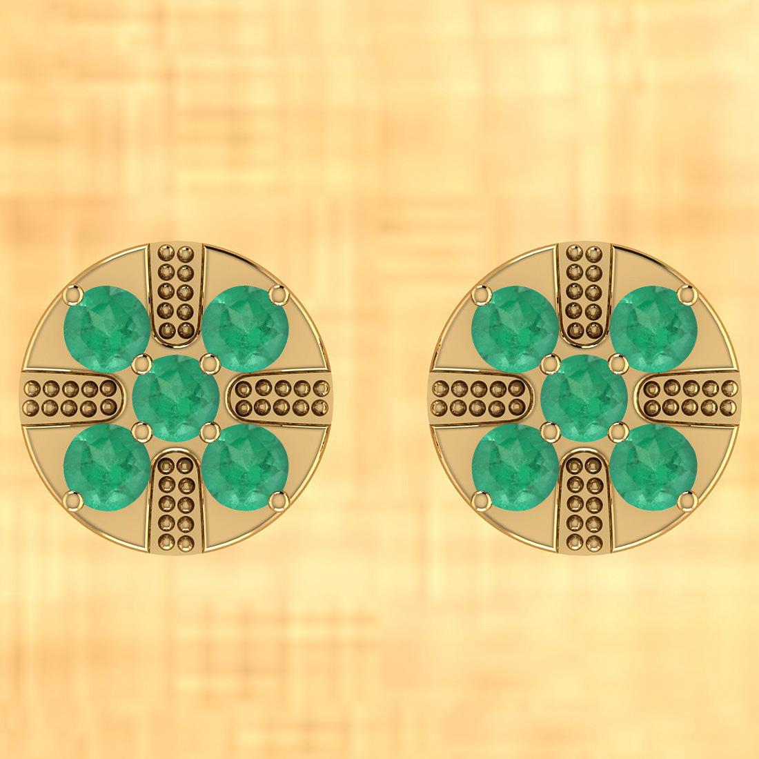 Certified 0.69 Ctw Emerald 14K Yellow Gold Stud Earrings