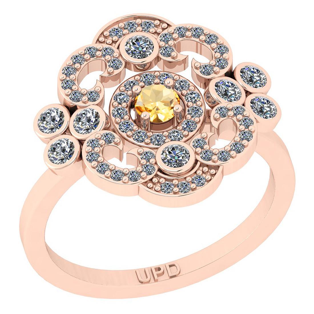 0.70 Ctw I2/I3 Citrine And Diamond 10K Rose Gold Filigree Engagement Ring