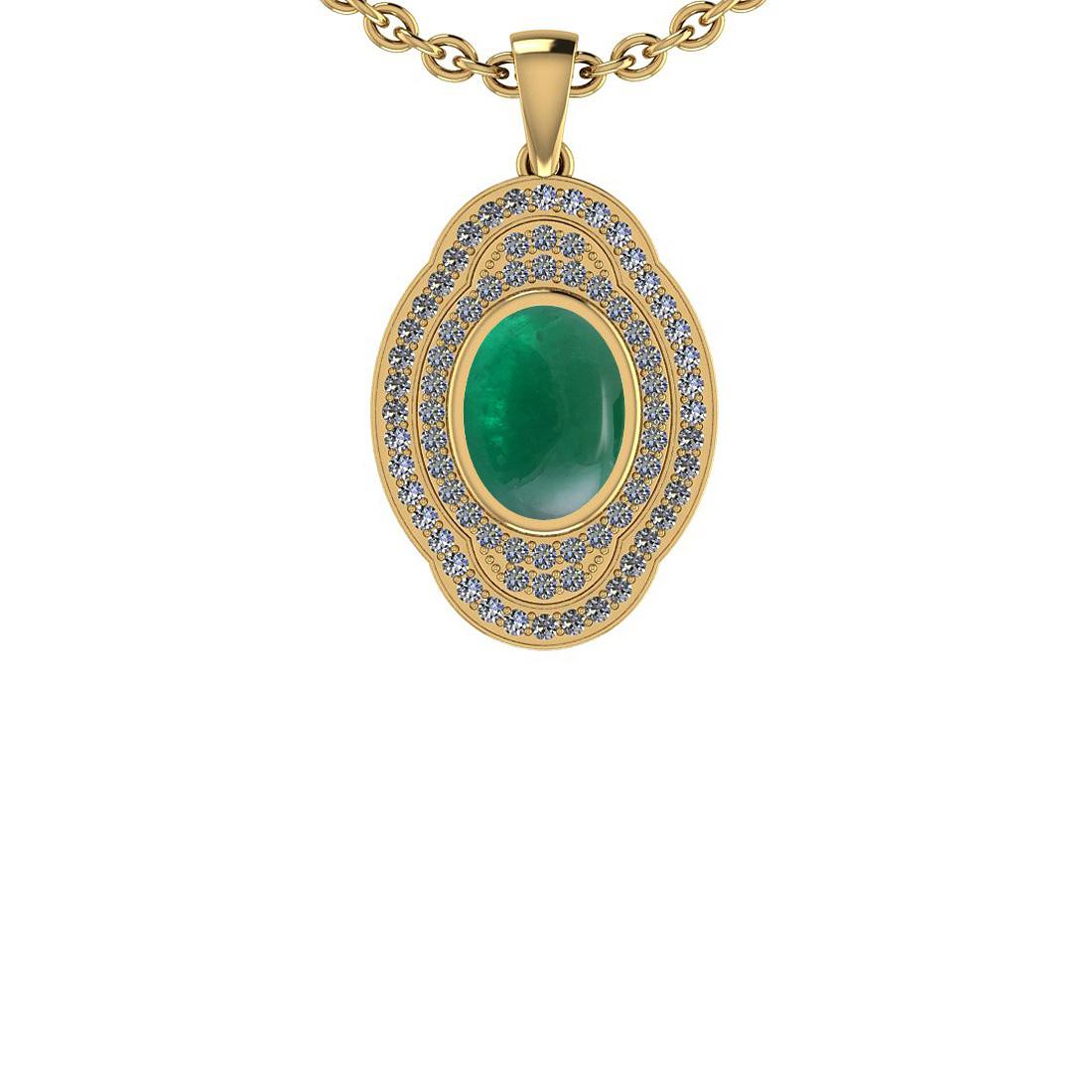 4.65 Ctw SI2/I1 Emerald And Diamond 14K Yellow Gold Vintage Style Necklace