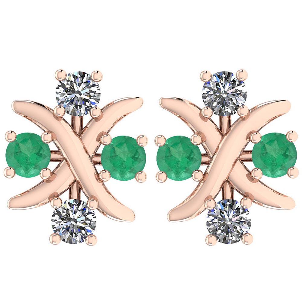Certified 0.64 Ctw Emerald And Diamond SI2/I1 14K Rose Gold Stud Earrings