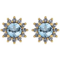 Certified 1.30 Ctw Blue Topaz And Diamond VS/SI1 14K Gold Stud Earrings