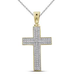 10kt Yellow Gold Mens Round Diamond Cross Charm Pendant 1/3 Cttw