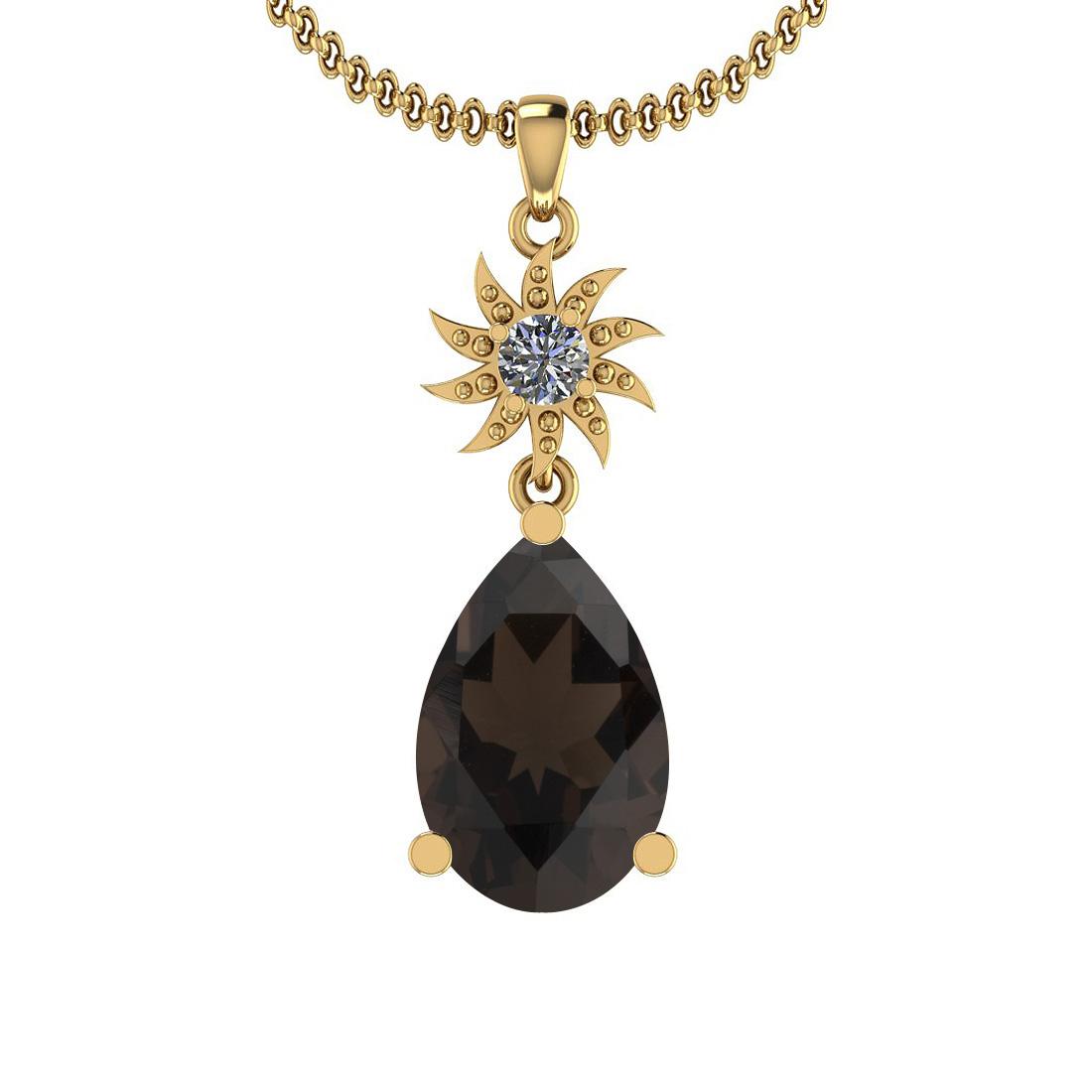 5.98 Ctw I2/I3 Smoky Quartz And Diamond 14K Yellow Gold Pendant