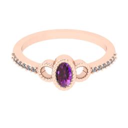 0.59 Ctw I2/I3 Amethyst And Diamond Style February Birthstones 14K Rose Gold Ring