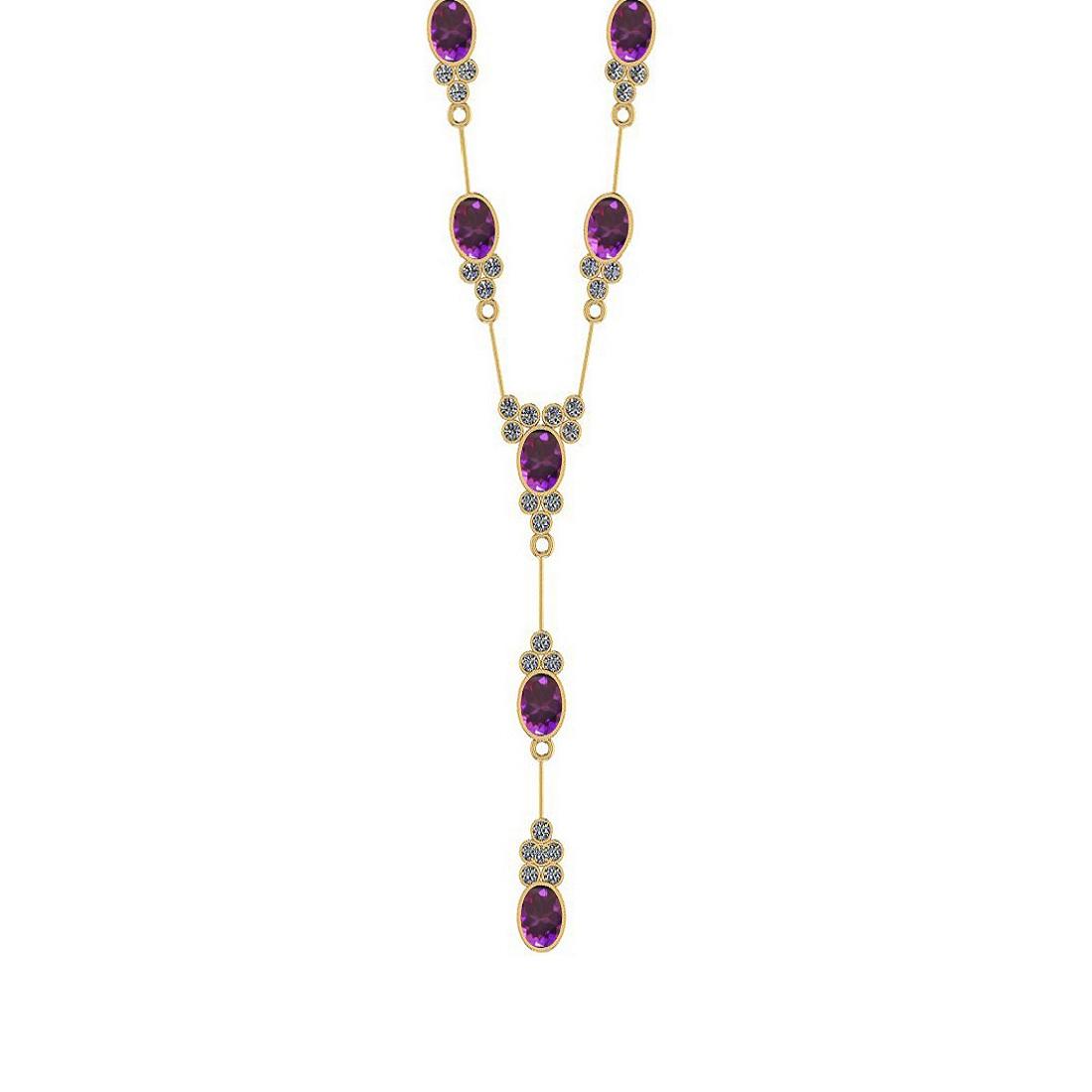 10.50 Ctw SI2/I1 Amethyst And Diamond 14K Yellow Gold Necklace