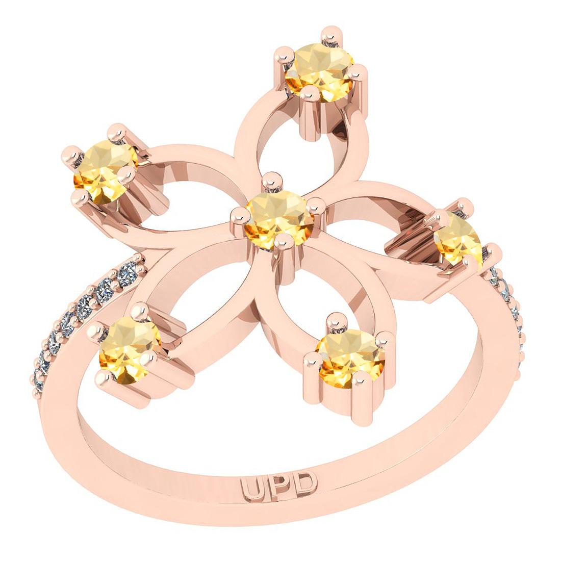 0.58 Ctw SI2/I1 Citrine And Diamond 10k Rose Gold Flower Ring