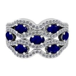 2.42 Ctw VS/SI1 Blue Sapphire And Diamond 14K White Gold Vintage Style Ring