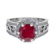 2.70 Ctw SI2/I1 Ruby and Diamond 14K White Gold Engagement Ring