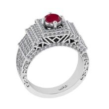 1.52 Ctw SI2/I1 Ruby and Diamond 14K White Gold Engagement Halo Ring