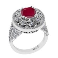 3.35 Ctw I2/I3 Ruby and Diamond 14K White Gold Engagement Halo Ring