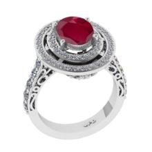 3.27 Ctw SI2/I1 Ruby and Diamond 14K White Gold Turtle Ring
