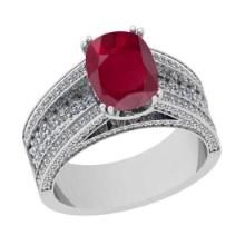 2.38 Ctw VS/SI1 Ruby And Diamond 14K White Gold Vintage Style Filigree Ring