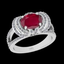 2.57 Ctw VS/SI1 Ruby And Diamond 14K White Gold Engagement Ring