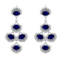 9.20 CtwVS/SI1 Blue Sapphire And Diamond 14K White Gold Dangling Earrings( ALL DIAMOND ARE LAB GROWN