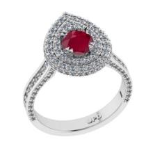 1.76 Ctw SI2/I1 Ruby and Diamond 14K White Gold Engagement Halo Ring
