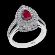 1.88 Ctw VS/SI1 Ruby and Diamond 14K White Gold Engagement Ring