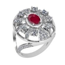 3.80 Ctw VS/SI1 Ruby And Diamond 14K White Gold Engagement Halo Ring
