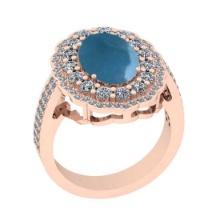 6.20 Ctw I2/I3 Aquamarine And Diamond 14K Rose Gold Vintage Style Engagement Ring
