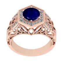 2.58 Ctw VS/SI1 Blue Sapphire And Diamond 14K Rose Gold Vintage Style Filigree Ring