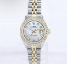 Custom Used Rolex 26mm Ladies Datejust Rolex w/diamond bezel and diamond dial comes with box no pape