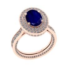 4.17 Ctw VS/SI1 Blue Sapphire and Diamond 14K Rose Gold Engagement Halo Ring