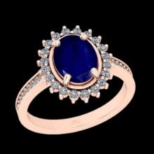 2.44 Ctw VS/SI1 Blue Sapphire and Diamond 14K Rose Gold Engagement Ring