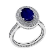 4.17 Ctw VS/SI1 Blue Sapphire and Diamond 14K White Gold Engagement Halo Ring