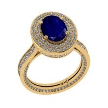 4.17 Ctw VS/SI1 Blue Sapphire and Diamond 14K Yellow Gold Engagement Halo Ring