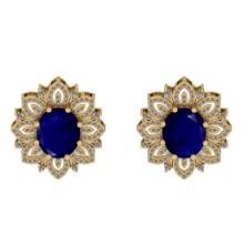 11.25 CtwVS/SI1 Blue Sapphire And Diamond 14K Yellow Gold Stud Earrings ( ALL DIAMOND ARE LAB GROWN