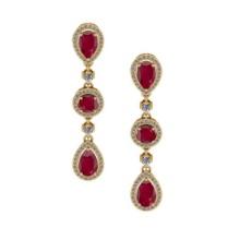 4.93 CtwVS/SI1 Ruby And Diamond 14K Yellow Gold Dangling Earrings( ALL DIAMOND ARE LAB GROWN )