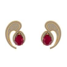 8.25 CtwVS/SI1 Ruby And Diamond 14K Yellow Gold Stud Earrings ( ALL DIAMOND ARE LAB GROWN )