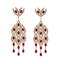 10.88 CtwVS/SI1 Ruby And Diamond 14K Yellow Gold Dangling Earrings( ALL DIAMOND ARE LAB GROWN )
