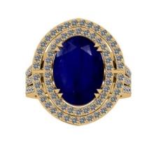 6.26 Ctw VS/SI1 Blue Sapphire and Diamond 14K Yellow Gold Engagement Halo Ring(ALL DIAMOND ARE LAB G