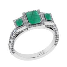 3.06 Ctw VS/SI1 Emerald and Diamond 14K White Gold Engagement Halo Ring(ALL DIAMOND ARE LAB GROWN)