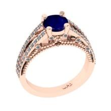 1.61 Ctw VS/SI1 Blue Sapphire and Diamond 14K Rose Gold Engagement Halo Ring(ALL DIAMOND ARE LAB GRO