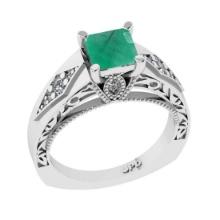 1.26 Ctw VS/SI1 Emerald and Diamond 14K White Gold Engagement Halo Ring(ALL DIAMOND ARE LAB GROWN)