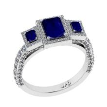 3.06 Ctw VS/SI1 Blue Sapphire and Diamond 14K White Gold Engagement Halo Ring(ALL DIAMOND ARE LAB GR