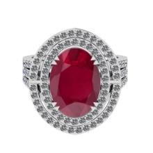 6.26 Ctw VS/SI1 Ruby and Diamond 14K White Gold Engagement Halo Ring(ALL DIAMOND ARE LAB GROWN)