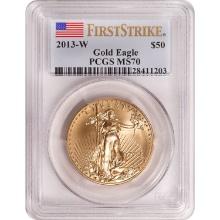 Certified Burnished American $50 Gold Eagle 2013-W MS70 PCGS First Strike