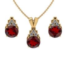 4.65 Ctw VS/SI1 Garnet and Diamond 14K Yellow Gold Pendant +Earrings Necklace Set (ALL DIAMOND ARE L