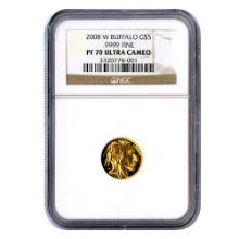 Certified Proof Buffalo Gold Coin 2008-W Tenth Ounce PF70 Ultra Cameo