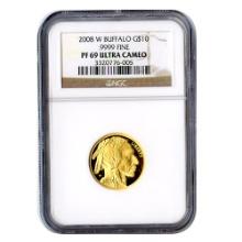 Certified Proof Buffalo Gold Coin 2008-W Quarter Ounce PF69 Ultra Cameo