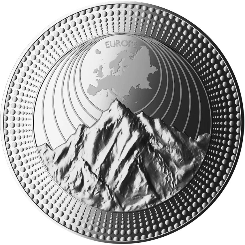 MONT BLANC Continents Europe 2 Oz Silver Coin 5$ Niue 2023