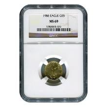 Certified American $5 Gold Eagle 1986 MS69 NGC