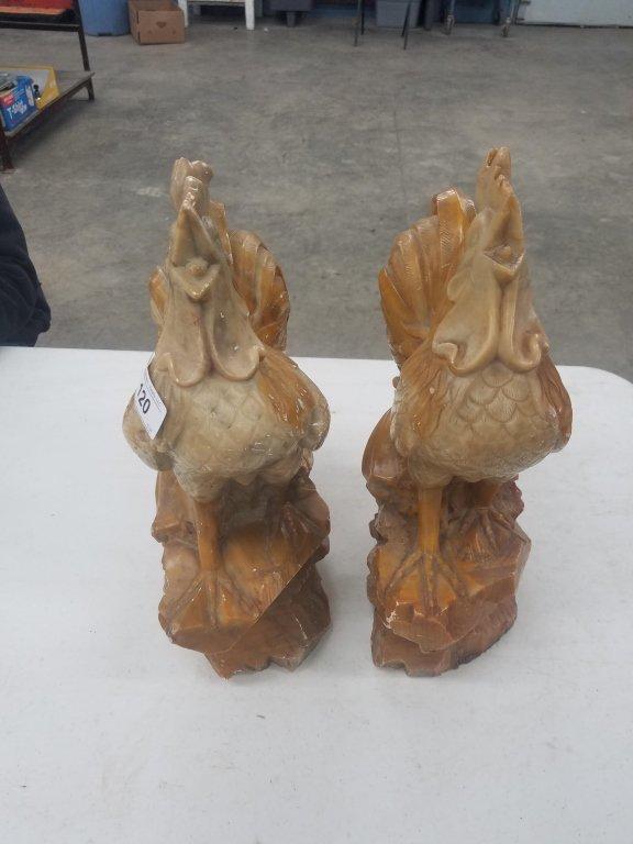 Pair Marble Rooster Statues