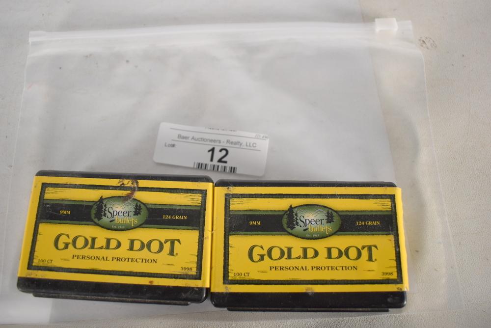 2-100 Ct Speer Gold Dot 124gr 9mm Bullets (hp)