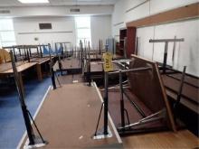 Approx 65 Tables w/Metal Legs, 2 Teacher Desks,