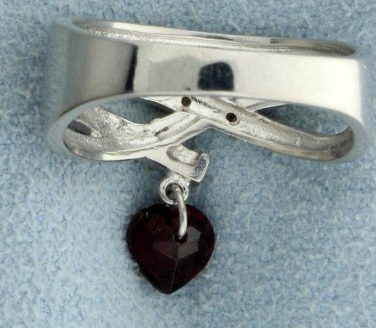 Heart Garnet And Diamond Ring In Sterling Silver